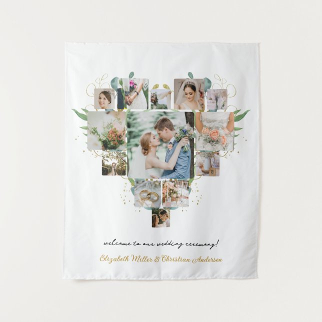 Heart Photo Collage Romantic Couple Wedding Tapestry (Front)