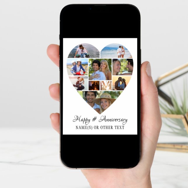 Heart Photo Collage Script Anniversary Card (Front Digital)