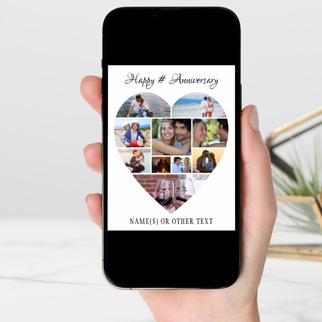 Heart Photo Collage Script Anniversary Card (Front Digital)