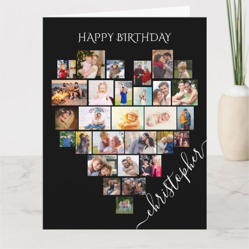 Heart Photo Collage Script Name Birthday Card