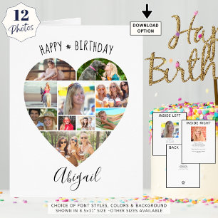 Heart Photo Collage Script Personalized Birthday Cards