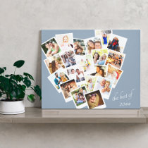 Heart Photo Collage The Best of Year Blue Grey Canvas Print