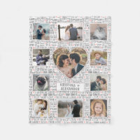 Heart Photo Collage True Love Valentine or Wedding Fleece Blanket