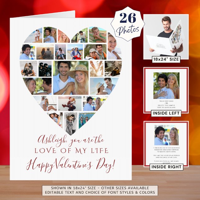 Heart Photo Collage Valentines Day Custom Text Card (Creator Uploaded)