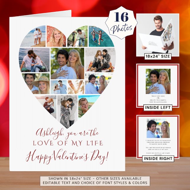Heart Photo Collage Valentines Day Custom Text Card (Creator Uploaded)