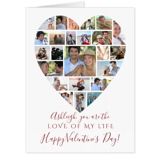 Heart Photo Collage Valentines Day Custom Text Card (Front)