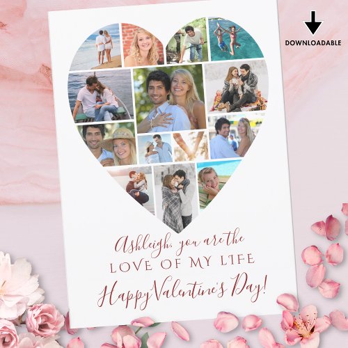Heart Photo Collage Valentines Day Custom Text Holiday Card