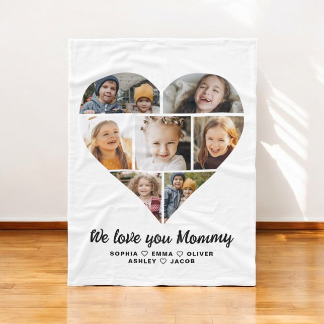 Heart Photo Collage We Love You Mommy Fleece Blanket (Creator Uploaded)