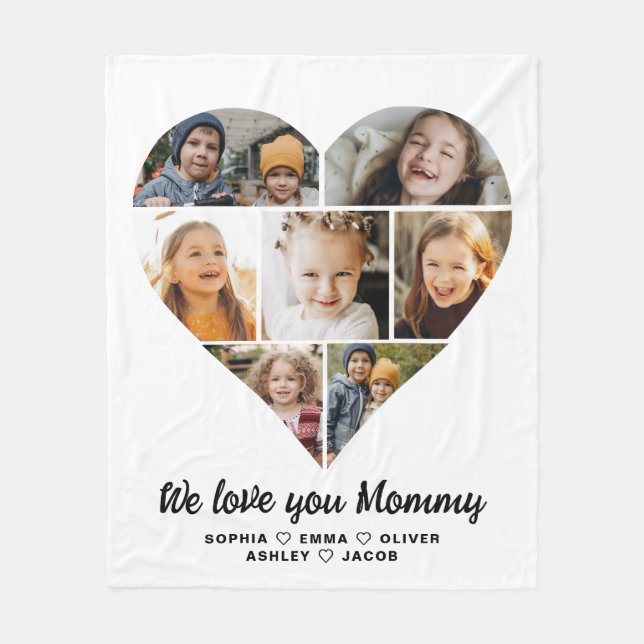 Heart Photo Collage We Love You Mommy Fleece Blanket (Front)