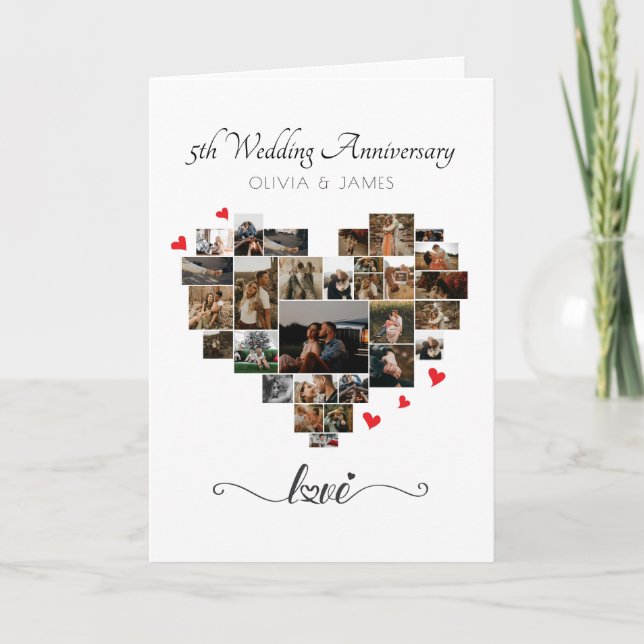 Heart Photo Collage Wedding Anniversary Card (Front)