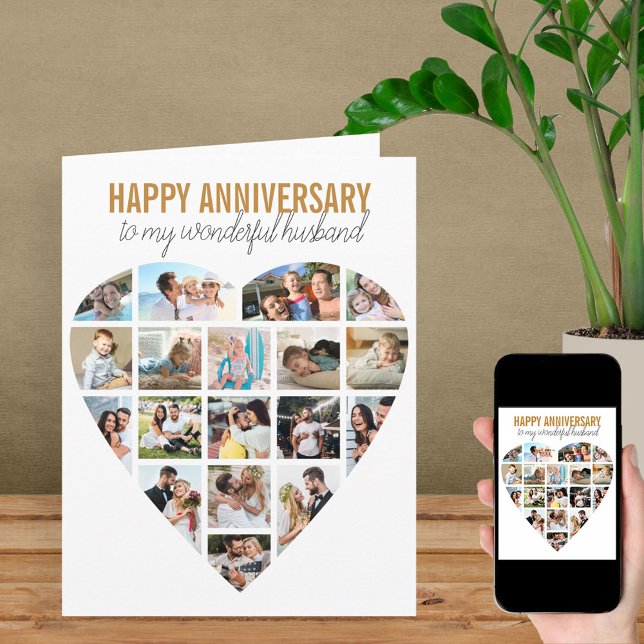 Heart Photo Collage White Personalized Anniversary Card (Creator Uploaded)