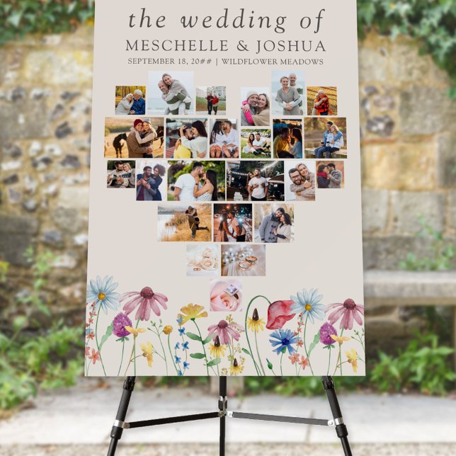 Heart Photo Collage Wildflower Wedding Welcome Foam Board (Creator Uploaded)