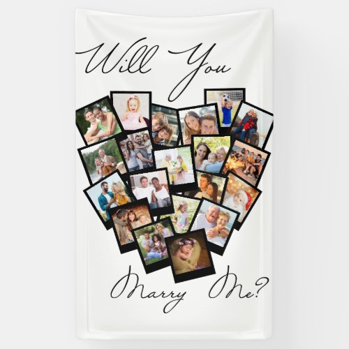 Heart Photo Collage Will You Marry Me Black White Banner