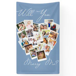 Heart Photo Collage Will You Marry Me Blue Banner