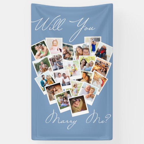 Heart Photo Collage Will You Marry Me Blue Banner