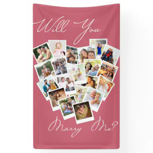 Heart Photo Collage Will You Marry Me Pink Banner