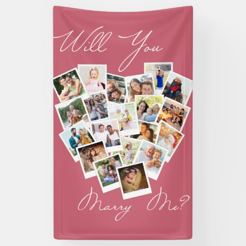 Heart Photo Collage Will You Marry Me Pink Banner