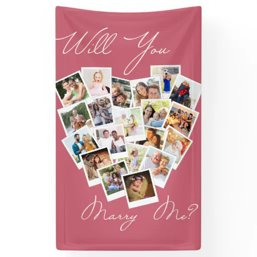 Heart Photo Collage Will You Marry Me Pink Banner