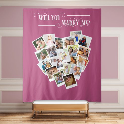 Heart Photo Collage Will You Marry Me Pink Tapestry