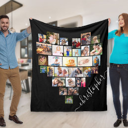 Heart Photo Collage with Script Name Fleece Blanket
