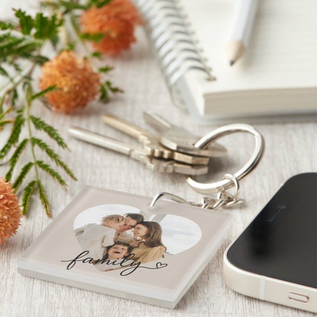 Heart Photo Family Acrylic Keychain – Personalized (Front Right)