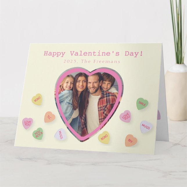 Heart Photo Family Valentine Card – Candy Hearts D (Front)