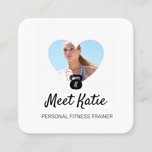 Heart Photo Frame Personal Trainer kettlebell Square Business Card