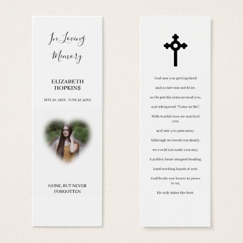 Heart Photo Funeral Memorial Poem Bookmark Card