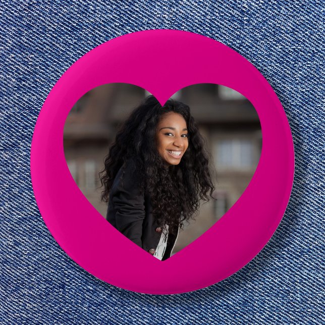 Heart Photo Hot Pink Button (Heart Photo Hot Pink Button)