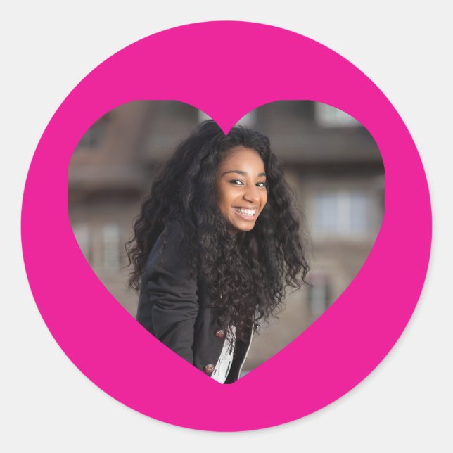 Heart Photo Hot Pink Classic Round Sticker (Front)