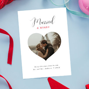 Heart Photo Married and Merry Christmas Holiday Card