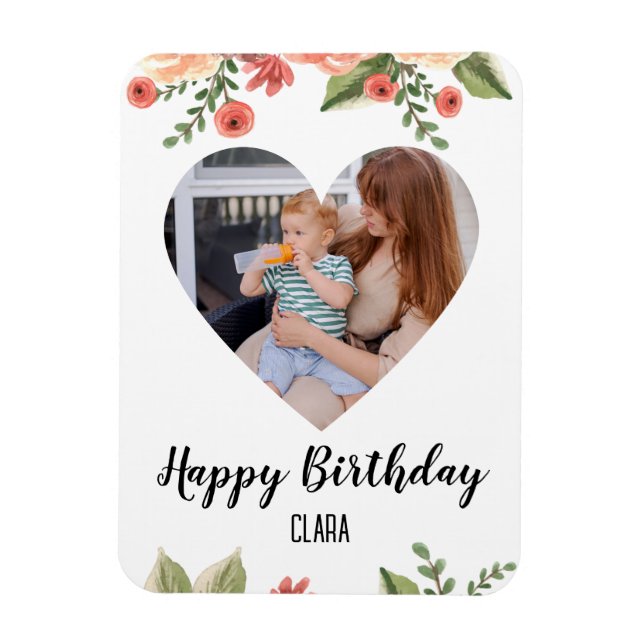 Heart Photo Personalized Script Birthday Magnet (Vertical)