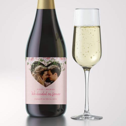 Heart photo personalized script modern couple sparkling wine label