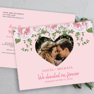 Heart photo pink engagement announcement postcard