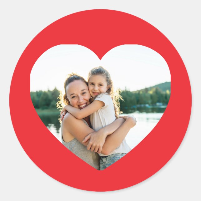 Heart Photo Red Classic Round Sticker (Front)
