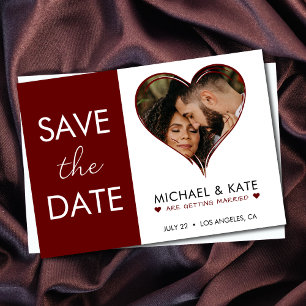 Heart Photo Red & White Wedding Save The Date