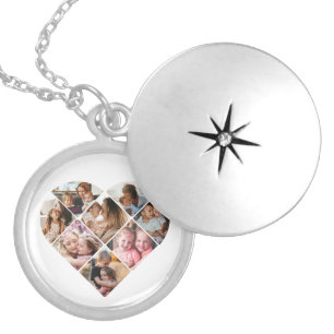 Heart Photo Silver Modern Locket Collage Necklace
