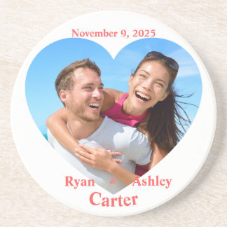 Heart Photo Wedding Bride & Groom Coaster