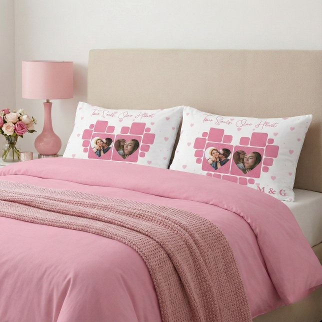 Heart Photo with Custom Pictures & Monogram Accent Pillow (Creator Uploaded)