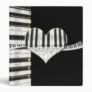 Heart Piano Keyboard and Music Notes 3 Ring Binder