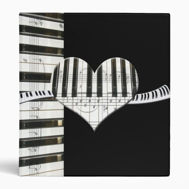 Heart Piano Keyboard and Music Notes 3 Ring Binder (Front)