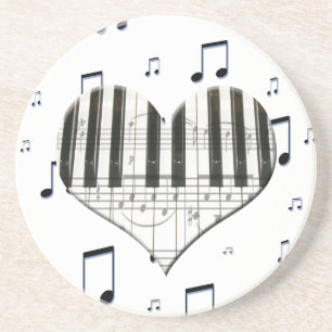 Heart Piano Keyboard and Music Notes Drink Coaster
