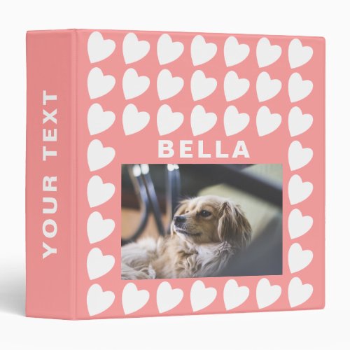 Heart Pink and White Pattern Pet Dog Photo Album 3 Ring Binder