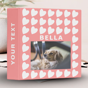 Heart Pink and White Pattern Pet Dog Photo Album 3 Ring Binder