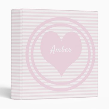 Heart & Pink and white stripes - ring binder