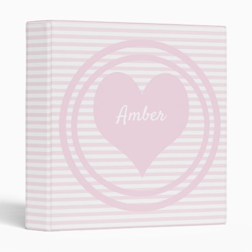 Heart  Pink and white stripes _ ring binder