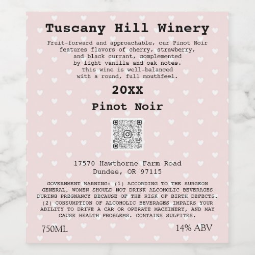 Heart Pink Custom QRCode LOGO Description  Wine Label
