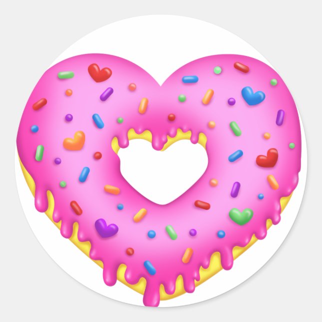 Heart Pink Donut with rainbow sprinkles Classic Round Sticker (Front)