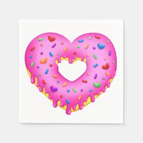 Heart Pink Donut with rainbow sprinkles Paper Napkins