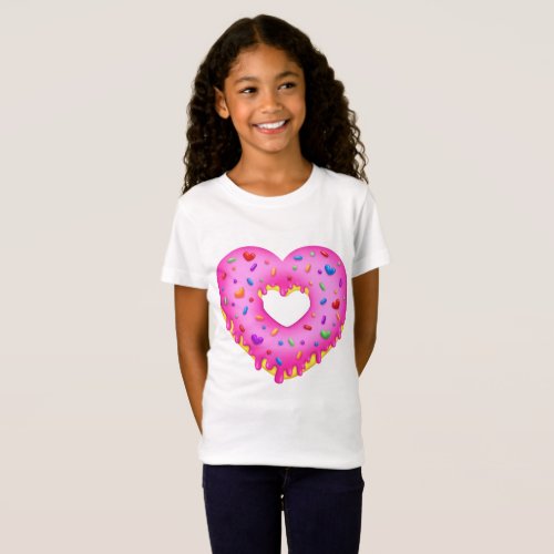Heart Pink Donut with rainbow sprinkles T_Shirt